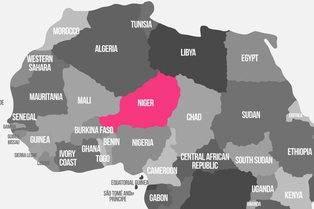 Cartes de l'Afrique avec le pays du Niger au crépuscule